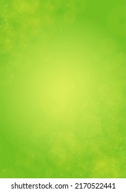 Abstract Green Background with Golden Circular Spot Lights.  Vibrant Sunlight  Summer and Spring Texture. Eco and Environment Page Design. Defocused Fresh Leaf Print.  Shiny Gradient Cover.