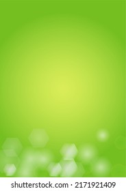 Abstract Green Background with Golden Circular Spot Lights.  Vibrant Sunlight  Summer and Spring Texture. Bokeh Blurry Template. Shiny Gradient Cover. Festive Christmass and New Year Snow on Green. 