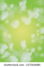 Abstract Green Background with Golden Circular Spot Lights.  Vibrant Sunlight  Summer and Spring Texture. Bokeh Blurry Template. Shiny Gradient Cover. Festive Christmass and New Year Snow on Green. 