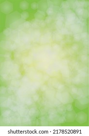 Abstract Green Background with Golden Circular Spot Lights.  Vibrant Sunlight  Summer and Spring Texture. Bokeh Blurry Template. Shiny Gradient Cover. Festive Christmass and New Year Snow on Green. 
