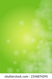 Abstract Green Background with Golden Circular Spot Lights.  Vibrant Sunlight  Summer and Spring Texture. Bokeh Blurry Template. Shiny Gradient Cover. Festive Christmass and New Year Snow on Green. 