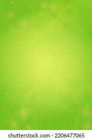 Abstract Green Background with Golden Circular Spot Lights.  Vibrant Sunlight  Summer and Spring Texture. Eco and Environment Page Design. Defocused Fresh Leaf Print.  Shiny Gradient Cover.