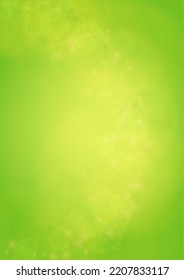 Abstract Green Background with Golden Circular Spot Lights.  Vibrant Sunlight  Summer and Spring Texture. Eco and Environment Page Design. Defocused Fresh Leaf Print.  Shiny Gradient Cover.