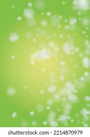Abstract Green Background with Golden Circular Spot Lights.  Vibrant Sunlight  Summer and Spring Texture. Bokeh Blurry Template. Shiny Gradient Cover. Festive Christmass and New Year Snow on Green. 