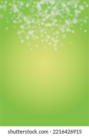Abstract Green Background with Golden Circular Spot Lights.  Vibrant Sunlight  Summer and Spring Texture. Bokeh Blurry Template. Shiny Gradient Cover. Festive Christmass and New Year Snow on Green. 