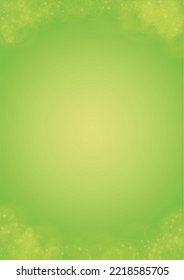 Abstract Green Background with Golden Circular Spot Lights.  Vibrant Sunlight  Summer and Spring Texture. Eco and Environment Page Design. Defocused Fresh Leaf Print.  Shiny Gradient Cover.