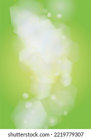 Abstract Green Background with Golden Circular Spot Lights.  Vibrant Sunlight  Summer and Spring Texture. Bokeh Blurry Template. Shiny Gradient Cover. Festive Christmass and New Year Snow on Green. 