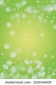 Abstract Green Background with Golden Circular Spot Lights.  Vibrant Sunlight  Summer and Spring Texture. Bokeh Blurry Template. Shiny Gradient Cover. Festive Christmass and New Year Snow on Green. 