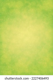 Abstract Green Background with Golden Circular Spot Lights.  Vibrant Sunlight  Summer and Spring Texture. Eco and Environment Page Design. Defocused Fresh Leaf Print.  Bokeh Blurry Template.