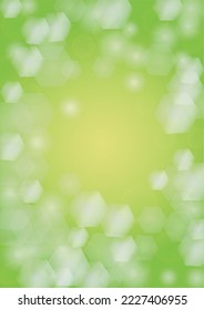 Abstract Green Background with Golden Circular Spot Lights.  Vibrant Sunlight  Summer and Spring Texture. Bokeh Blurry Template. Shiny Gradient Cover. Festive Christmass and New Year Snow on Green. 