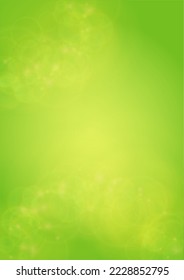 Abstract Green Background with Golden Circular Spot Lights.  Vibrant Sunlight  Summer and Spring Texture. Eco and Environment Page Design. Defocused Fresh Leaf Print.  Bokeh Blurry Template.