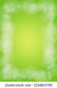 Abstract Green Background with Golden Circular Spot Lights.  Vibrant Sunlight  Summer and Spring Texture. Bokeh Blurry Template. Shiny Gradient Cover. Festive Christmass and New Year Snow on Green. 
