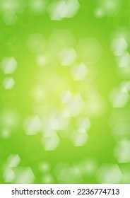 Resumen de fondo verde con luces de punto circular dorado.  Vibrante textura de verano y primavera. Plantilla de borrosa de Bokeh. Cubierta de gradiente brillante. Navidad festiva y nieve de Año Nuevo en verde. 