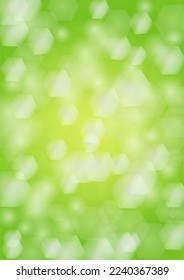 Abstract Green Background with Golden Circular Spot Lights.  Vibrant Sunlight  Summer and Spring Texture. Bokeh Blurry Template. Shiny Gradient Cover. Festive Christmass and New Year Snow on Green. 