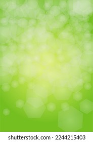 Abstract Green Background with Golden Circular Spot Lights.  Vibrant Sunlight  Summer and Spring Texture. Bokeh Blurry Template. Shiny Gradient Cover. Festive Christmass and New Year Snow on Green. 