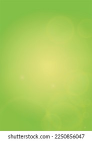 Abstract Green Background with Golden Circular Spot Lights.  Vibrant Sunlight  Summer and Spring Texture. Eco and Environment Page Design. Defocused Fresh Leaf Print.  Shiny Gradient Cover.
