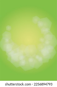 Abstract Green Background with Golden Circular Spot Lights.  Vibrant Sunlight  Summer and Spring Texture. Bokeh Blurry Template. Shiny Gradient Cover. Festive Christmass and New Year Snow on Green. 