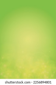 Abstract Green Background with Golden Circular Spot Lights.  Vibrant Sunlight  Summer and Spring Texture. Eco and Environment Page Design. Defocused Fresh Leaf Print.  Bokeh Blurry Template.