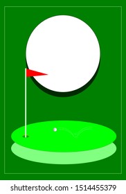 abstract green background with green grass golf ball red flag hole and white circle for place text