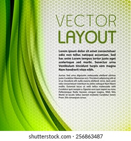 Abstract green background with grey hexagon. Vector design.