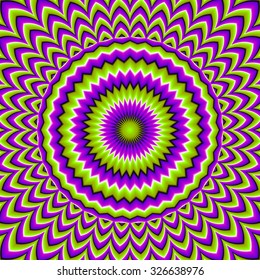 Abstract green background with the growing sphere (optical expansion illusion)