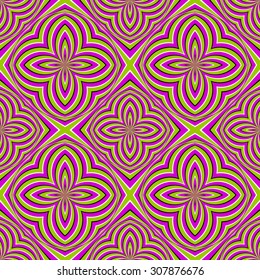 Abstract green  background with the growing spheres (optical expansion illusion). Seamless pattern.
