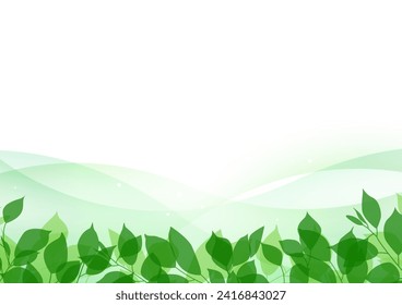 Abstract green background with leaves and waves