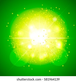 Abstract green background with light effects. Vector Illustration.
