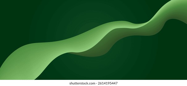 Abstract green background with light green gradient and waves. Vector illustration of background.