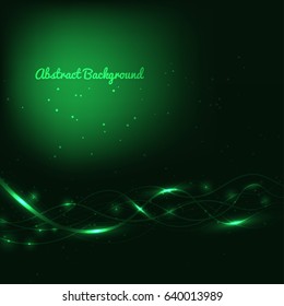 Abstract green background with lines and lights