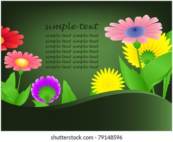 Abstract green background with located on it bloomed with flowers and place for the inscription