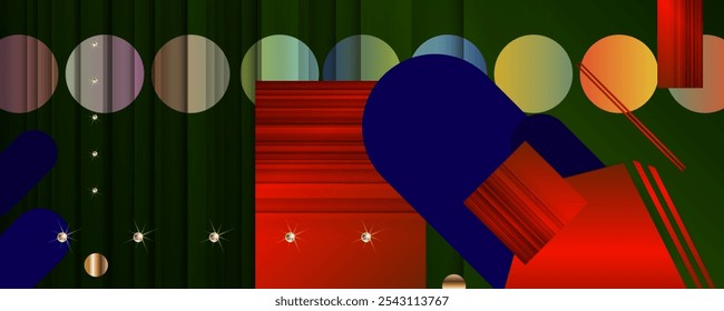 Abstractas fondo verde lujo verde oscuro y rojo línea dorada Plantilla Vector premium