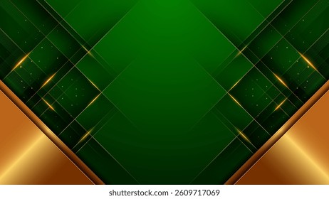 Abstract green background and luxury golden lines in 1920 x 1080 format. Perfect for invitations, wallpapers banners for Islamic and Diwali festivals. vector art. Not generated by AI.
