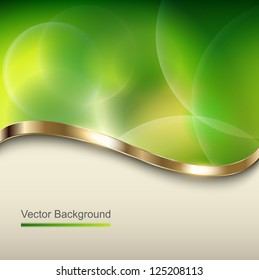 Abstract green background with metallic wave, vector.