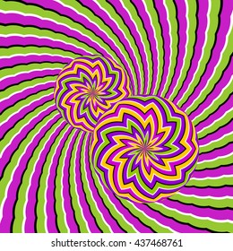 Abstract green background with moving spheres (optical illusion of movement)