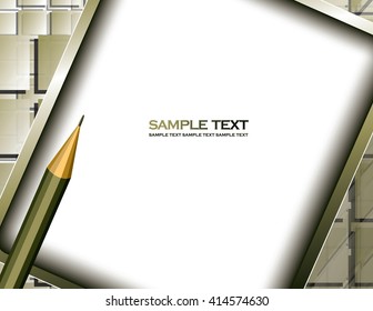 Abstract Green Background with Notepad and Pencil.