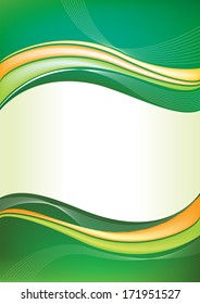 Abstract green background with orange wave. Design layout template 