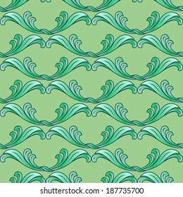 Abstract green background with ornate floral elements