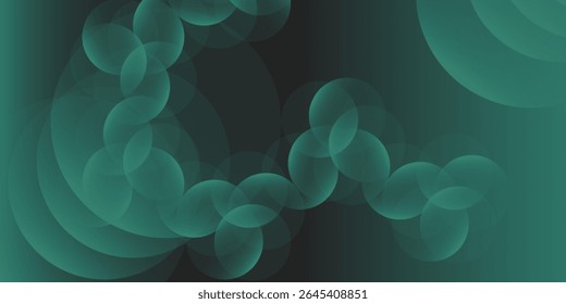 Abstract green background with overlapping circular shapes. Gradient  featuring green and black tones.  illustrations vector
