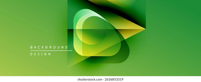 Abstract green background. Overlapping shapes create dynamic visual effect. Modern design elements suggest innovation, freshness.