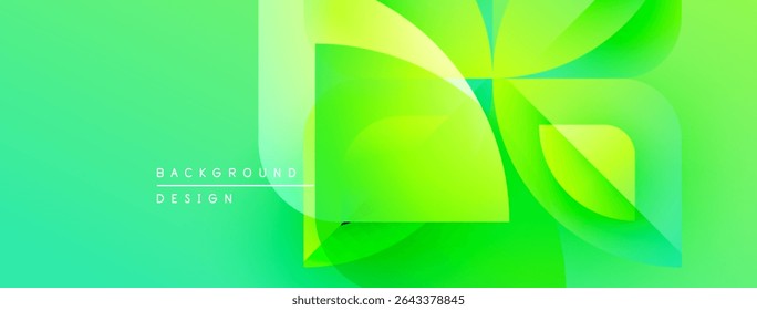 Abstract green background. Overlapping shapes create dynamic visual effect. Modern design elements suggest innovation, energy.