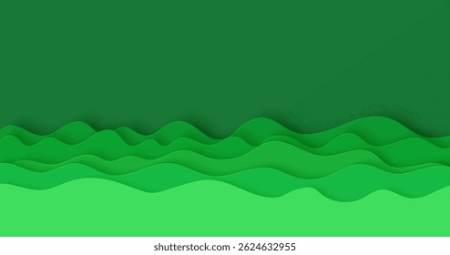 Fundo verde abstrato em estilo de corte de papel. papel de parede layout 3d recortado de papelão. Modelo moderno com formas de curva abstratas. Cartão ambiental de vetor com ondas de papel para cartaz de negócios