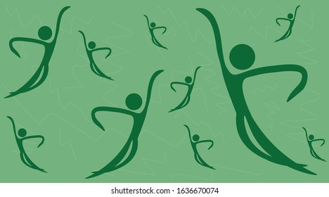 abstract green background with people silhouettes. to design a site about sports, yoga, or running.  vector eps 10