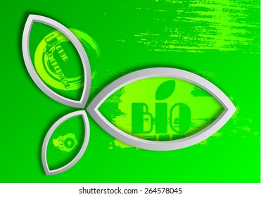 Abstract green background with petals and inscription BIO 
