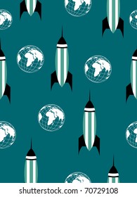 abstract green background with rocket, globe, vector science wallpaper
