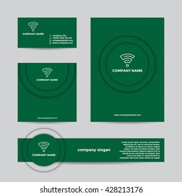 Abstract green background with round shadows. Vector branding set of banners and business card.