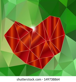 abstract green background with ruby heart