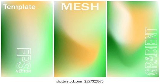 Abstract green background set of 3 , Smooth wave design and transition of colors . Vector.