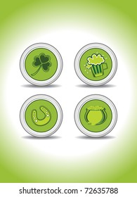 abstract green background with set of four patrick day icons, illustration