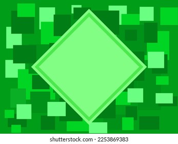 abstract green background. with several square ornaments of different colors.